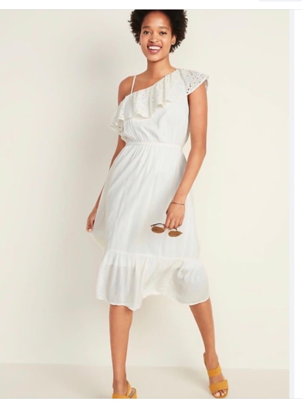 Old Navy White One Shoulder Eyelet Ruffle Midi Dress Woman XL Scandinavian NEW